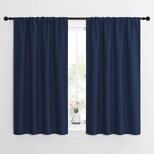 NICETOWN Kitchen Curtains, Short Blackout Curtains & Drapes, Thermal Insulated Blackout Curtain Panels for Kids Room, Play Room (Navy, 42" Wide by 54" Long, 2 PCs)