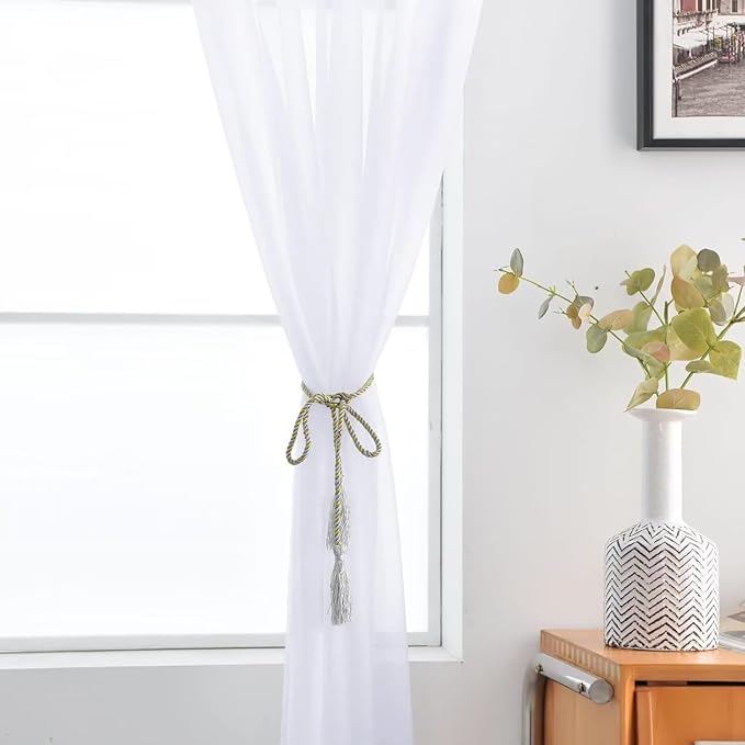 SpaceDresser Optical White Sheer Curtains 4 Panels Rod Pocket Semi-Sheer Curtain 72 Inches Long Light Filtering Voile Window Drapes for Bedroom Living Room Kitchen, Each 52W x 72L