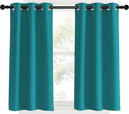 NICETOWN Room Darkening Curtains 40 inch Length 2 Panels, Peacock Teal, W34, Thermal Insulated Grommet Blackout Curtains for Modern Casual Elegant Bedroom Kids Room Theme Decoration