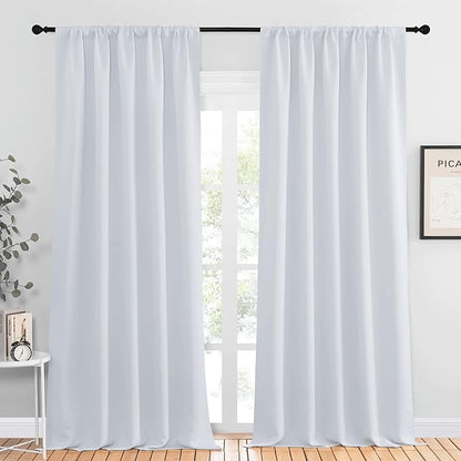 NICETOWN Greyish White Bedroom Curtain Panels - Multi-Function Noise Reducing Performance Window Treatment Thermal Insulated Room Darkening Drapes for Nursery (2 Panels, 52 in x 95 in (W x L))
