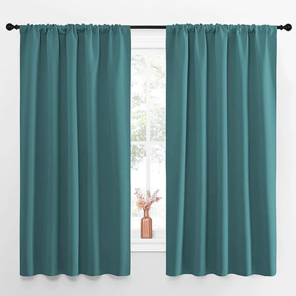 NICETOWN Kitchen Window Curtain Set - Window Treatment Thermal Insulated Solid Room Darkening Rod Pocket Drapes for Bedroom (Sea Teal, Set of 2, 52 by 63 inches Long)