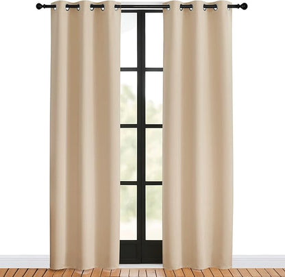 NICETOWN Blackout Farmhouse Curtains, Biscotti Beige, Set of 2, 34 by 80 Inch, Thermal Insulated Solid Grommet Vertical Drapes Room Darkening Window Treatments for Bedroom