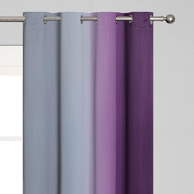 Estelar Textiler Purple and Grey Ombre Blackout Curtains 90 Inches Long 2 Panels Set, Thermal Insulated Drapes for Bedroom,Full Light Blocking Grommet Gradient Curtains for Living Room, 52Wx90L
