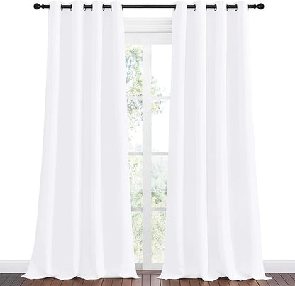 NICETOWN Blackout Curtains for Kids Room, Pure White, Set of 2, 55 x 102 Inch, Triple Weave Microfiber Home Thermal Insulated Solid Ring Top Blackout Panels/Drapes for Bedroom