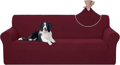 U-NICE HOME Stretch Couch Cover Sofa Cover Washable Sofa Slipcover Furniture Protector for 3 Cushion Couch Sofa Pet Friendly(Sofa, Burgundy)