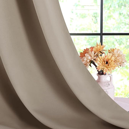 NICETOWN Kitchen Blackout Short Curtain Panels for Bedroom, Taupe, 2 Panels, W42 x L45 -Inch, Thermal Insulated Grommet Top Blackout Draperies and Drapes