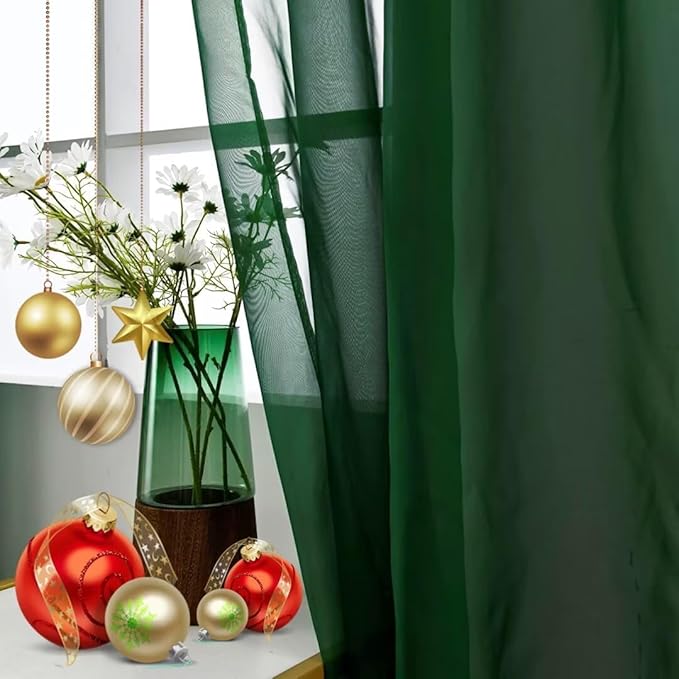 SpaceDresser Foliage Green Sheer Curtains 4 Panels Rod Pocket Semi-Sheer Curtain 45 Inches Long Light Filtering Voile Window Drapes for Bedroom Living Room Kitchen, Each 52W x 45L