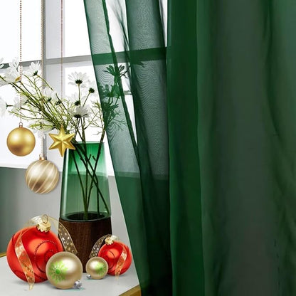 SpaceDresser Foliage Green Sheer Curtains 4 Panels Rod Pocket Semi-Sheer Curtain 45 Inches Long Light Filtering Voile Window Drapes for Bedroom Living Room Kitchen, Each 52W x 45L