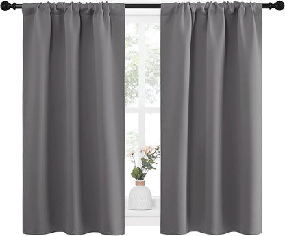 NICETOWN Grey Window Curtains for Bedroom - Home Decoration Thermal Insulated Rod Pocket Blackout Blinds & Drapes for Small Windows (Gray, 2 Panels, W34 x L45 -Inch)