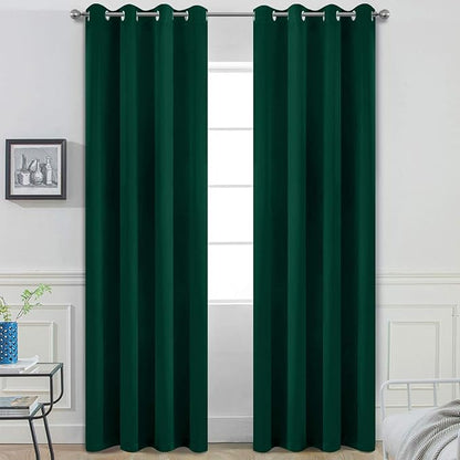 Yakamok 96 Inch Long Dark Green Blackout Curtains Room Darkening Thermal Insulated with Grommet Window Curtains for Bedroom, Light Blocking Blackout Drapes for Living Room,52 inch Width,2 Panels