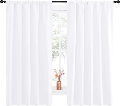 NICETOWN Bedroom Window Curtain Panels - Window Treatment Rod Pocket Drapes for Nursery (White, 2 Panels, 52" by 63")
