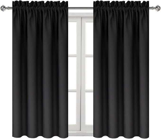 DWCN Black Blackout Curtains for Bedroom –Rod Pocket Thermal Insulated Room Darkening Drapes for Living Room, W 42 x L 54 Inch, 2 Panels