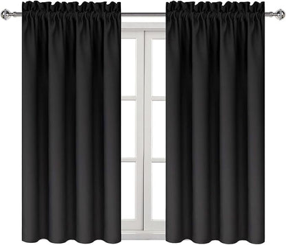 DWCN Blackout Curtains Room Darkening Thermal Insulated Bedroom Curtains Window Treatments, 42 x 45 inches Long, Set of 2 Black Rod Pocket Drapes