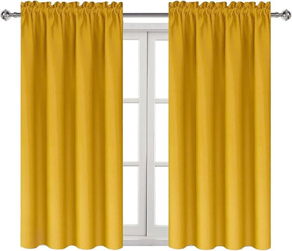 DWCN Yellow Room Darkening Blackout Curtains - Thermal Insulated Privacy Energy Saving Window Curtain Drapes 52 x 45 inch Length, Set of 2 Bedroom Living Room Curtains