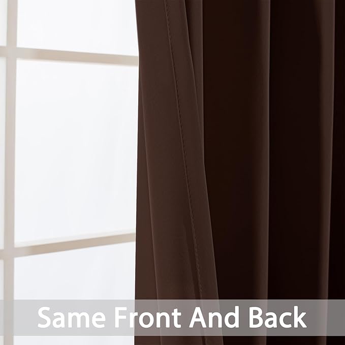 Yakamok 2 Panels Thermal Insulated Grommet Light Blocking Blackout Curtains with 2 Ties for Bedroom/Living Room (52Wx84L, Chocolate Brown)