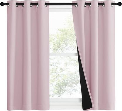 NICETOWN 100% Blackout Window Curtain Panels, Heat and Cold Blocking Drapes with Black Liner for Nursery, 50" Thermal Insulated Draperies (Lavender Pink, 2 Pieces, 37" Wide Each Panel)