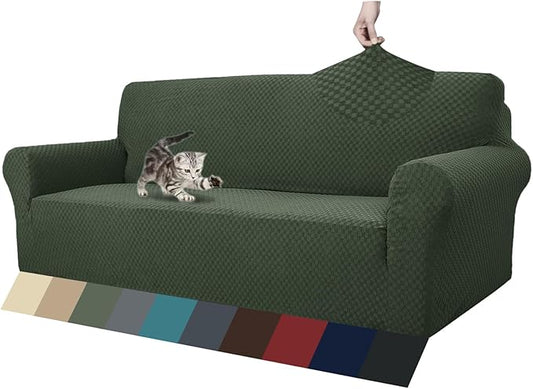 ZNSAYOTX 1 Piece Jacquard Couch Covers for 3 Cushion Couch Living Room High Stretch Sofa Cover Pets Dogs Friendly Anti Slip Thickened Slipcovers Furniture Protector (Sofa, Army Green)