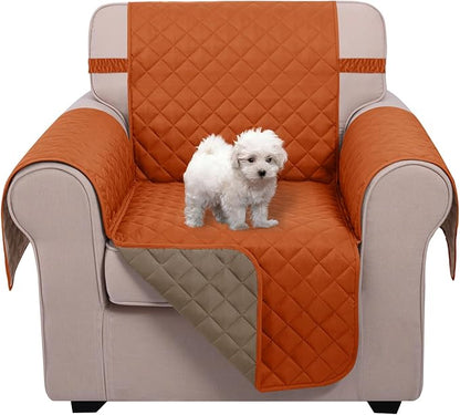 U-NICE HOME Recliner Chair Covers Reversible Chair Cover Pet Covers for Dogs with Elastic Straps Water Resistant Diamond Quilted (23''Armchair, Orange/Taupe)