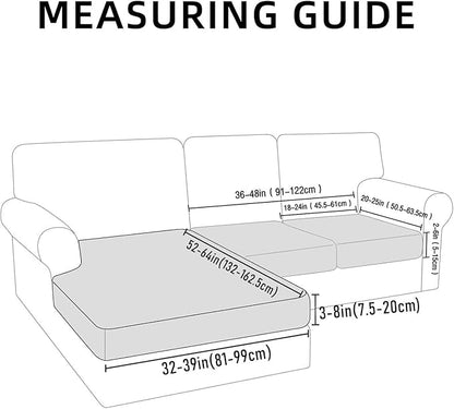 hyha Waterproof Couch Cushion Covers for Pets, Non Slip Sofa Seat Cover for Dogs Washable, Soft Thick Stretch Jacquard Fabric, Sofa Slipcovers with Elastic Bottom (1 Chaise+2 Seater, Grey)