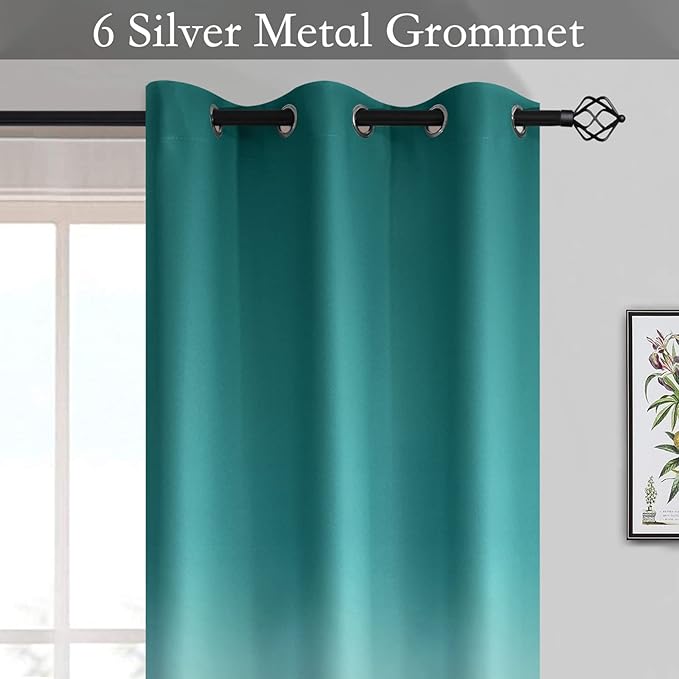 SimpleHome Ombre Room Darkening Curtains for Living Room, Light Blocking Gradient Teal to Grey White Thick Thermal Insulated Grommet Window Curtains/Drapes for Bedroom, 2 Panels, 42x84 inches Length