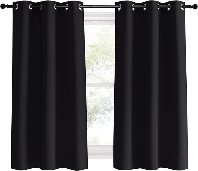 NICETOWN Living Room Blackout Curtains and Drapes, 2 Panels, 42 inches Wide by 60 inches Long, Black Solid Thermal Insulated Grommet Blackout Drapery Panels for Window