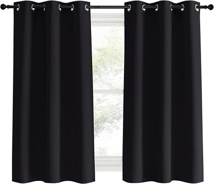 NICETOWN Living Room Blackout Curtains and Drapes, 2 Panels, 42 inches Wide by 60 inches Long, Black Solid Thermal Insulated Grommet Blackout Drapery Panels for Window