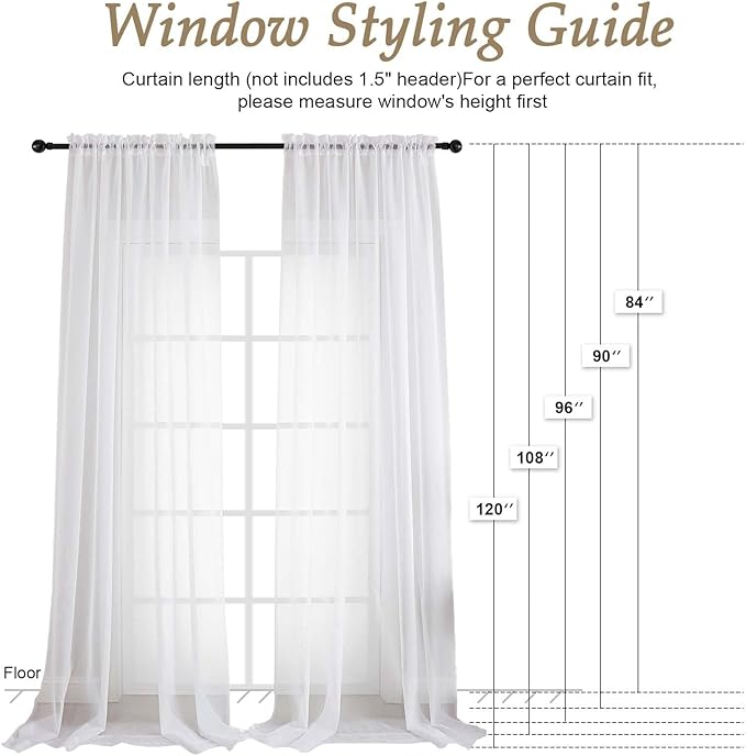 OVZME White Bedroom Curtains 2 Panel Sets 90 Inch Length, 59 Inch Extra Wide Light Filtering Light Weight Soft Window Treatment Panels for Study Room Living Room Guest Room, 59Wx90L Inches