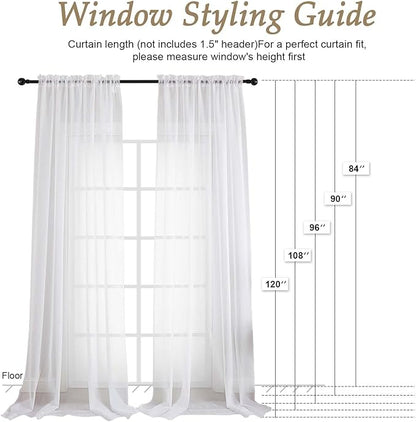 OVZME White Sheer Curtains 108 Inches Long 2 Panels Set, Extra Wide Solid Lightweight & Airy Gauzy Window Treatments with Light Filtering for Patio Sliding Door, 59Wx108L Inches