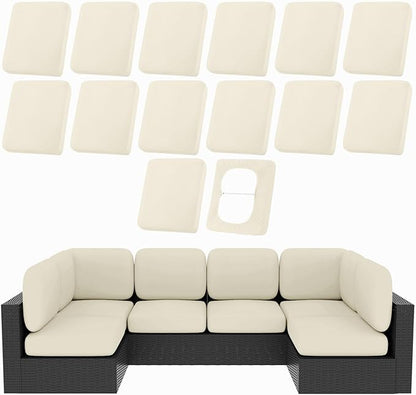 hyha 14Pcs Patio Cushion Covers, Stretch Outdoor Couch Cushion Covers Replacement, Washable Outdoor Chair/Sofa Slipcovers for Patio Furniture Cushions Protector with Elastic Bottom(Beige,Cover Only)