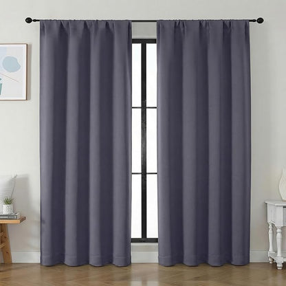 Simplebrand Ava Greyish Purple Blackout Curtains for Bedroom 84 Inch Length 2 Panels Set, Solid Thermal Insulated Privacy Living Room Window Treatment Curtains Blackout Drapes, W50 x L84 Inch
