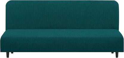 U-NICE HOME Stretch Futon Cover Armless Bed Slipcover - Soft Jacquard Fabric Washable for Pet Friendly, Blue