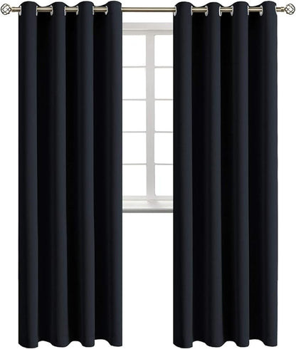 BGment Blackout Curtains - Grommet Thermal Insulated Room Darkening Bedroom and Living Room Curtains, Set of 2 Panels (52 x 120 Inch, Black)