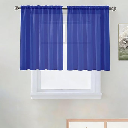 SpaceDresser Basic Rod Pocket Sheer Voile Window Curtain Panels Sapphire 1 Pair 2 Panels 52 Width 36 Inch Long for Kitchen Bedroom Children Living Room Yard（Sapphire, 52W x 36L）