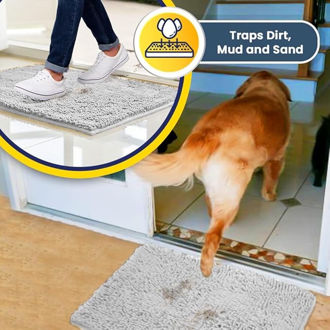 Muddy Mat® | Super Absorbent Door Mat Indoor, Microfiber Quick Dry Chenille Entryway Rug, Non-Slip Front Door Mat, Indoor Mats for Entryway, Machine Washable Pet Rug, White 16"x24"