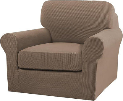 Turquoize 2 Piece Chair Covers Armchair Slipcovers for Living Room Armchair Sofa Cover with Individual Cushion Covers Feature Jacquard Fabric (Chair, Macchiato)