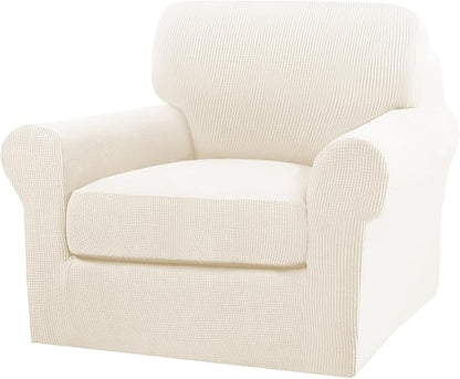 Turquoize 2 Piece Chair Covers Armchair Slipcovers for Living Room Armchair Sofa Cover with Individual Cushion Covers Feature Jacquard Fabric (Chair, Cream)