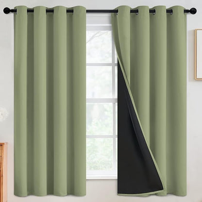 SimpleHome 100% Blackout Curtains for Bedroom,Thermal Insulated Grommet Window Drapes Room Darkening Sage Curtains for Living Room with Black Back,52 x 63 Inch,2 Panels