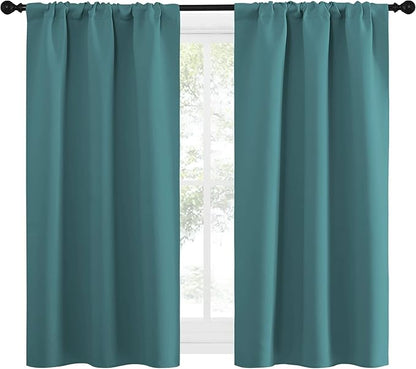 NICETOWN Kitchen Curtains Blackout Drapes & Curtains, Energy Smart Window Treatment Curtain Panels for Bedroom (Sea Teal, 34 in x 54 in (W x L), Set of 2)