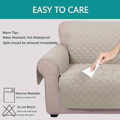 U-NICE HOME Recliner Chair Covers Reversible Quilted Water Repellent Pet Protectors with Elastic Straps (23''Recliner Small, Beige/Beige)