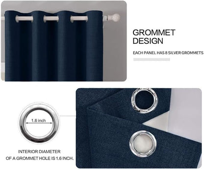 MIULEE Linen Textured Curtains for Bedroom Solid 100% Blackout Thermal Insulated Midnight Blue Grommet Room Darkening Curtains & Drapes Luxury Decor for Living Room Nursery 52 x 63 Inch (2 Panels)