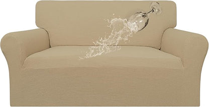 Easy-Going 100% Waterproof Oversized Loveseat Couch Cover, Dual Waterproof Sofa Cover, Stretch Jacquard Sofa Slipcover, Leakproof Furniture Protector for Kids, Pets, Dog and Cat, Sand