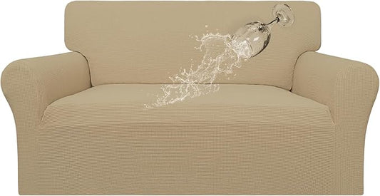 Easy-Going 100% Waterproof Oversized Loveseat Couch Cover, Dual Waterproof Sofa Cover, Stretch Jacquard Sofa Slipcover, Leakproof Furniture Protector for Kids, Pets, Dog and Cat, Sand