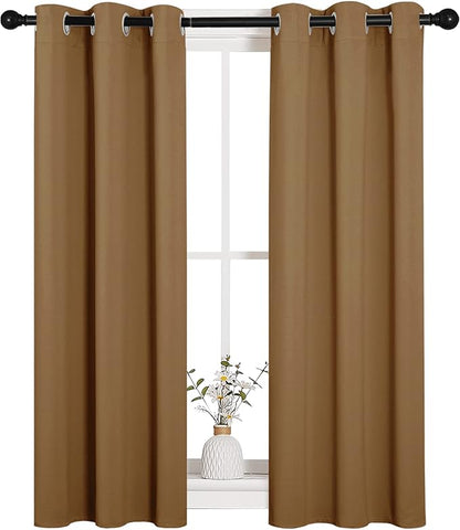 NICETOWN Sleek Blackout Curtains 40 inches Length for Small Windows, 2 Panels, Gold Brown, 29 inches Width, Noise Reducing and Block Draft Panels for Door Doorway Laundry Office Luxury Decor Theme