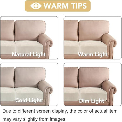 H.VERSAILTEX Velvet Stretch Couch Cushion Cover Plush Cushion Slipcover for Chair Loveseat Sofa Cushion Furniture Protector Seat Cushion Sofa Cover (3 Piece Sofa Cushion Covers, Cream)