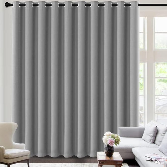 H.VERSAILTEX Blackout Curtains for Sliding Glass Door Room Divider Curtains Noise Reduce Curtain Panel Portable Window Screen Sliding Partition, W180 x L96 inches/8' Tall by 15' Wide, Dove Gray