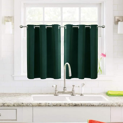 ChrisDowa Small Window Curtains for Kitchen and Bedroom - Grommet Short Thermal Insulated Room Darkening Curtains (2 Panels, Forest Green, 34 x 36 Inch)