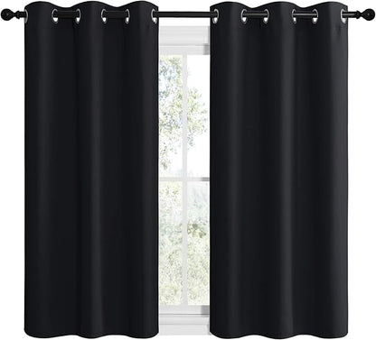NICETOWN Blackout Draperies Window Curtain Panels, Autumn/Winter Thermal Insulated Solid Grommet Blackout Curtains/Drapes for Cafe (Set of 2, 42 inches by 48 inches, Black)