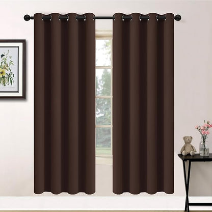 Yakamok Blackout Curtains Room Darkening Thermal Insulated Window Panels,Solid Grommet Top Drapes for Bedroom/Living Room(52Wx72L, Chocolate Brown, 2 Panels)
