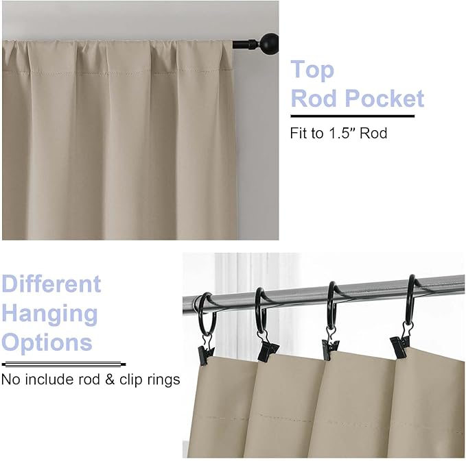 Simplebrand Ava Biscotti Beige Blackout Curtains for Bedroom 84 Inch Length 2 Panels Set, Solid Thermal Insulated Privacy Nursery Window Treatment Curtains Blackout Drapes, W50 x L84 Inch