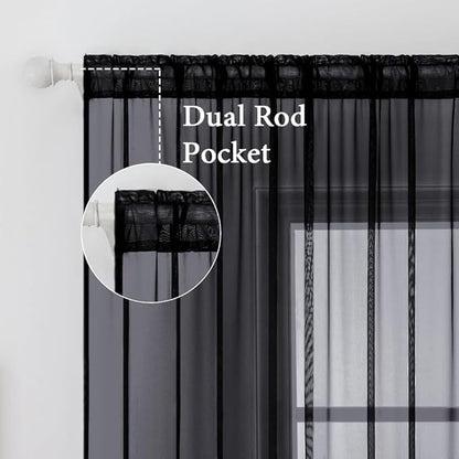 MIULEE 2 Panels Solid Color Sheer Window Curtains Elegant Halloween Window Voile Panels/Drapes/Treatment for Bedroom Living Room (54 X 84 Inches Black)